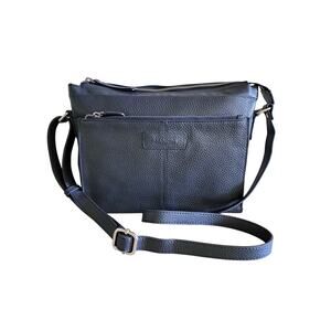 MANCINI Blue Pebbled Leather Crossbody or Shoulder Handbag With Organizer